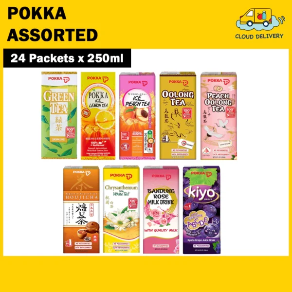 Pokka Tea (24 x 250ml) [Green Tea/Lemon Tea/Strawberry Tea/Blueberry Tea/Peach Tea/Oolong/Bandung/Houjicha/Kiyo]